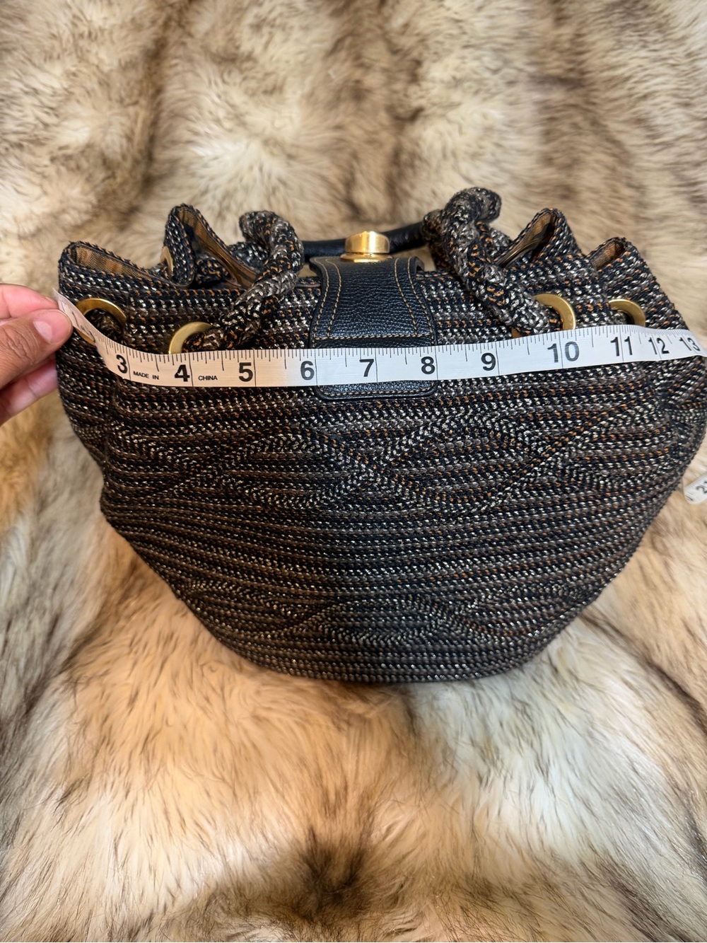 Eric Javits Black and Gold Woven Bucket Tote - Picture 3 of 8